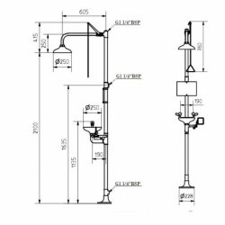 Floor mounted emergency shower drawing