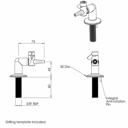 Arboles 1-Way Drop Lever Gas Tap - White - Image 2