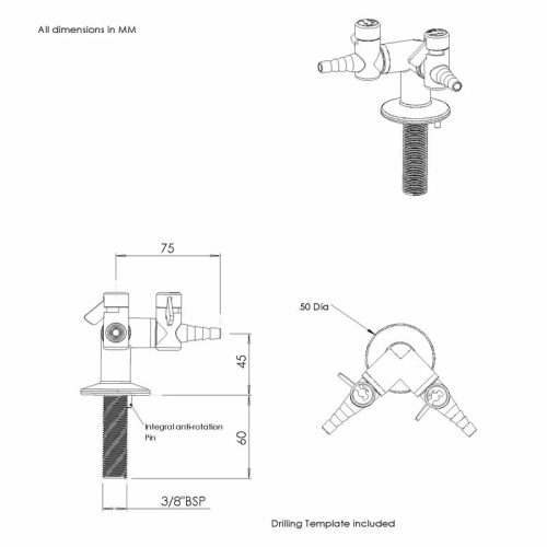 Drop Lever Gas Tap Drawing