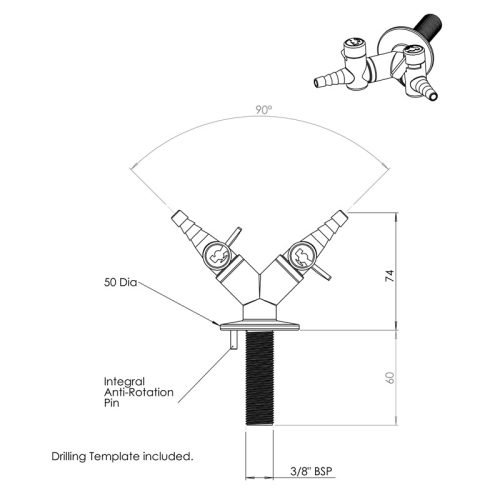 Arboles Panel mounted 2 way gas tap - White - Image 2