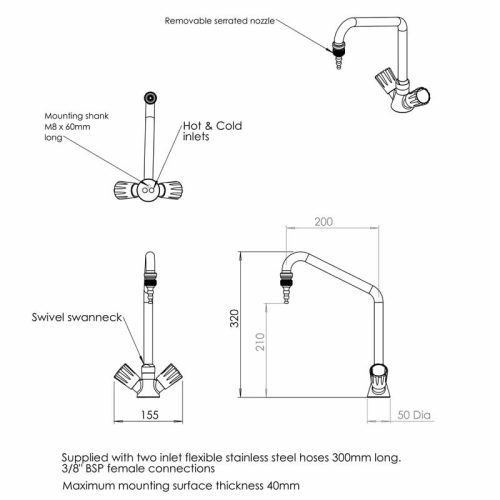 Arboles Monobloc Mixer Tap with Swanneck - Image 2