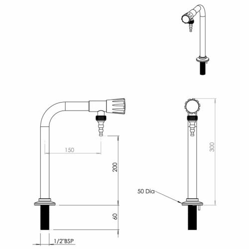 Arboles Pillar Bib Lab Tap Removable Nozzle - Image 2