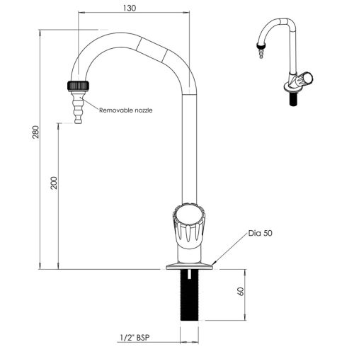 Arboles Fixed Swanneck Lab Tap ( Right Hand ) CW - Image 2